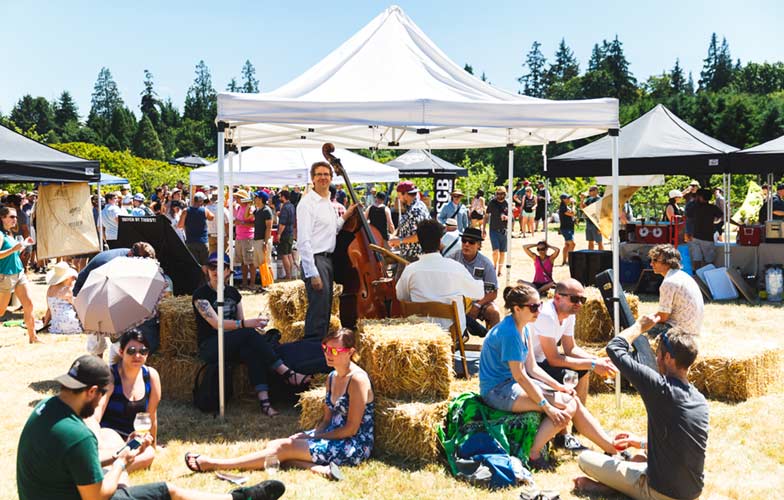 Musicians surrounded by hay bales