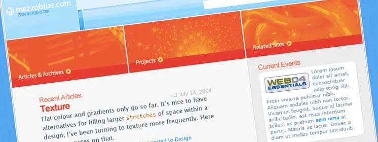 Tilted screenshot of an early-era mezzoblue.com design