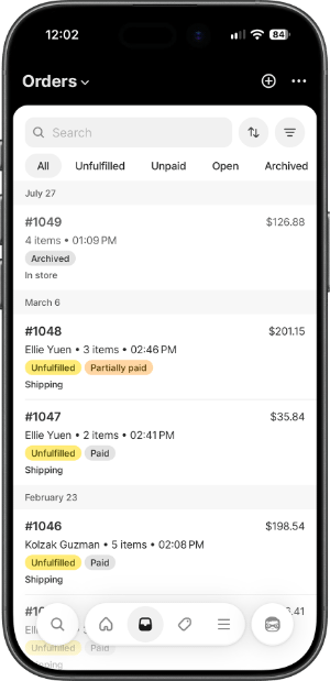 Screenshot of an example index screen in the app, circa 2026